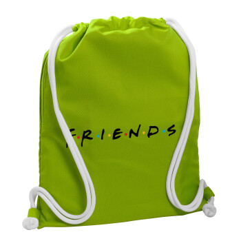 Friends, Backpack bag GYMBAG LIME GREEN, with pocket (40x48cm) & thick cords