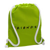 Backpack bag GYMBAG LIME GREEN, with pocket (40x48cm) & thick cords