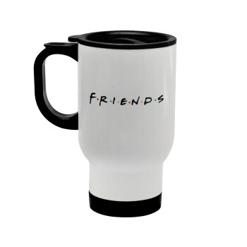 Friends, Κούπα ταξιδιού ανοξείδωτη με καπάκι, διπλού τοιχώματος (θερμό) λευκή 450ml