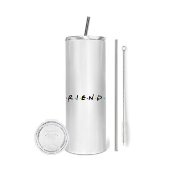 Friends, Eco friendly stainless steel tumbler 600ml, with metal straw & cleaning brush