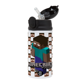 Minecraft herobrine, Children's hot water bottle, stainless steel, with safety straw, Black (360ml) BPA-FREE