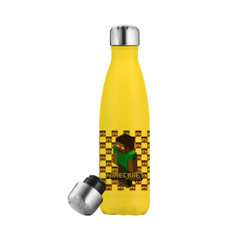 Minecraft herobrine, Yellow Stainless Steel Metallic Thermos, double-walled, 500ml