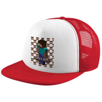 Minecraft herobrine, Καπέλο παιδικό Soft Trucker με Δίχτυ ΚΟΚΚΙΝΟ/ΛΕΥΚΟ (POLYESTER, ΠΑΙΔΙΚΟ, ONE SIZE)