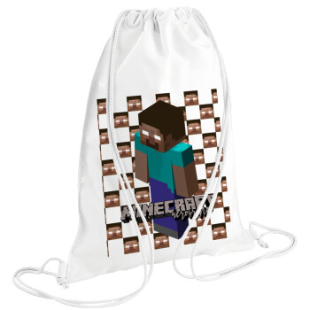 Minecraft herobrine, Τσάντα πλάτης πουγκί GYMBAG λευκή (28x40cm)
