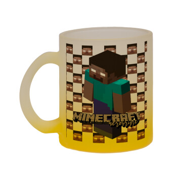 Minecraft herobrine, Κούπα γυάλινη δίχρωμη με βάση το κίτρινο ματ, 330ml