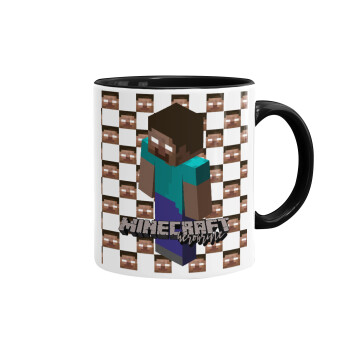 Minecraft herobrine, Κούπα χρωματιστή μαύρη, κεραμική, 330ml