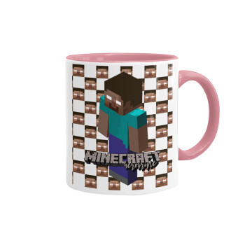 Minecraft herobrine, Κούπα χρωματιστή ροζ, κεραμική, 330ml