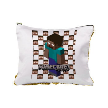 Minecraft herobrine, Sequin Gold Pouch Cosmetic Bag