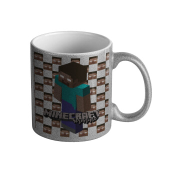 Minecraft herobrine, Κούπα Ασημένια Glitter που γυαλίζει, κεραμική, 330ml