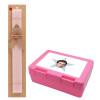 Easter Set, children's snack container PINK & scented flat Easter candle (30cm) (PINK)