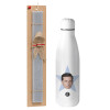 Easter Set, metallic Inox water bottle (700ml) & Easter scented flat candle (30cm) (GRAY)