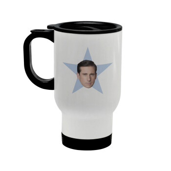 michael the office star, Stainless steel travel mug with lid, double wall white 450ml
