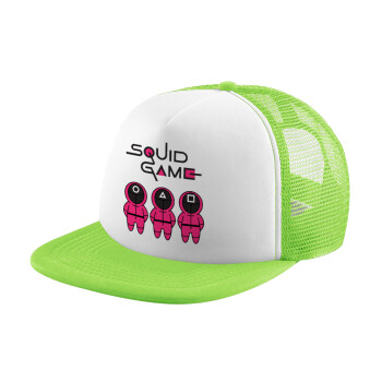 The squid game characters, Adult Soft Trucker Hat with Mesh GREEN/WHITE (POLYESTER, ADULT, ONE SIZE)