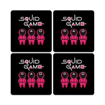 The squid game characters, ΣΕΤ 4 Σουβέρ ξύλινα τετράγωνα (9cm)