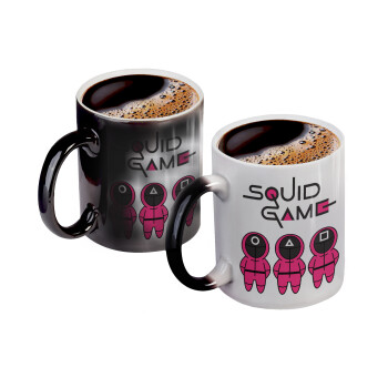 The squid game characters, Color changing magic Mug, ceramic, 330ml when adding hot liquid inside, the black colour desappears (1 pcs)