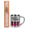 Easter Set, metallic thermal cup (300ml) & aromatic flat Easter candle (30cm) (PINK)