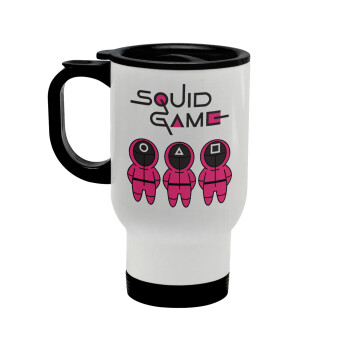The squid game characters, Stainless steel travel mug with lid, double wall white 450ml