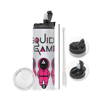 The squid game characters, Travel Tumbler 2 Lids, with metal straw & cleaning brush (Stainless steel 304 Food grade, BPA free, 600ml)