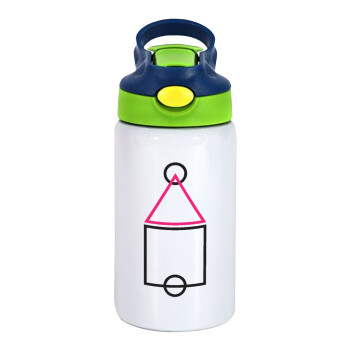 The squid game ojingeo, Children's hot water bottle, stainless steel, with safety straw, green, blue (350ml)