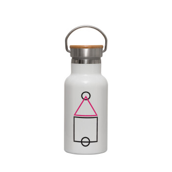 The squid game ojingeo, Metallic thermos (Stainless steel) White with wooden lid (bamboo), double-walled, 350ml