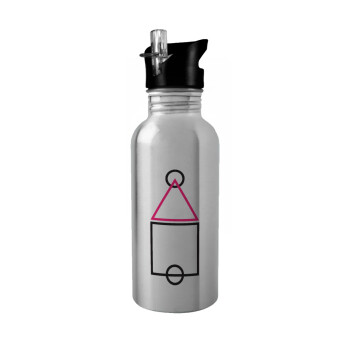 The squid game ojingeo, Water bottle Silver with straw, stainless steel 600ml