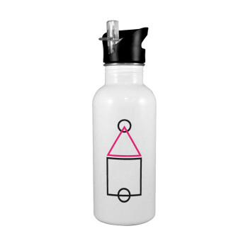 The squid game ojingeo, White water bottle with straw, stainless steel 600ml