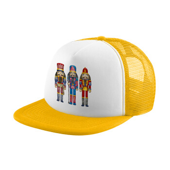 Christmas Nutcrackers, Adult Soft Trucker Hat with Yellow/White Mesh (POLYESTER, ADULT, UNISEX, ONE SIZE)