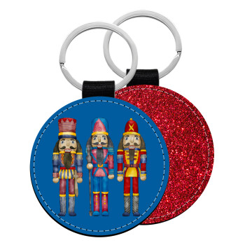 Christmas Nutcrackers, Μπρελόκ Δερματίνη, στρογγυλό ΚΟΚΚΙΝΟ (5cm)