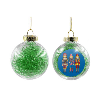 Christmas Nutcrackers, Χριστουγεννιάτικη μπάλα δένδρου διάφανη με πράσινο γέμισμα 8cm