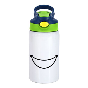 Big Smile, Children's hot water bottle, stainless steel, with safety straw, green, blue (350ml)