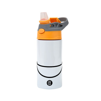 Big Smile, Children's hot water bottle, stainless steel, with safety straw, Orange/Grey (360ml) BPA-FREE