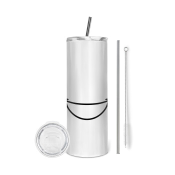 Big Smile, Eco friendly stainless steel tumbler 600ml, with metal straw & cleaning brush