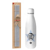 Easter Set, metallic stainless thermos bottle (500ml) & scented flat Easter candle (30cm) (GRAY)