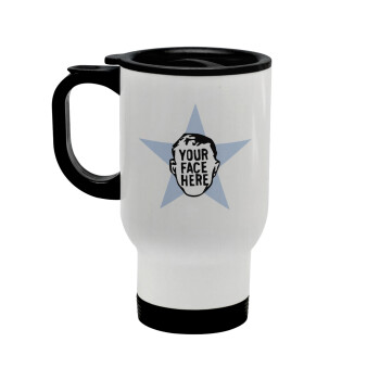The office star CUSTOM, Stainless steel travel mug with lid, double wall white 450ml