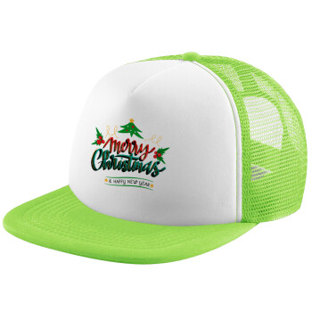 Merry Christmas green, Καπέλο Ενηλίκων Soft Trucker με Δίχτυ ΠΡΑΣΙΝΟ/ΛΕΥΚΟ (POLYESTER, ΕΝΗΛΙΚΩΝ, ONE SIZE)