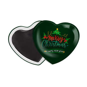 Merry Christmas green, Μαγνητάκι καρδιά (57x52mm)