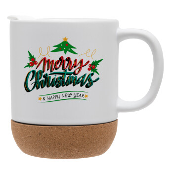 Merry Christmas green, Ceramic coffee mug Cork (MAT), 330ml (1pcs)