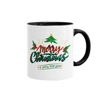 Merry Christmas green, Mug colored black, ceramic, 330ml