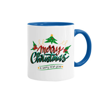 Merry Christmas green, Mug colored blue, ceramic, 330ml