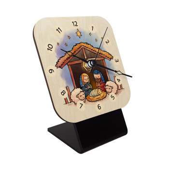 Nativity Jesus, Quartz Table clock in natural wood (10cm)