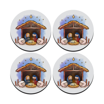 Nativity Jesus, SET of 4 round wooden coasters (9cm)