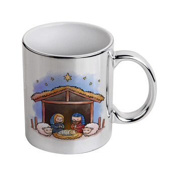 Nativity Jesus, Mug ceramic, silver mirror, 330ml