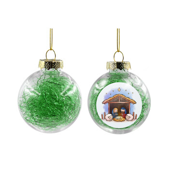 Nativity Jesus, Χριστουγεννιάτικη μπάλα δένδρου διάφανη με πράσινο γέμισμα 8cm