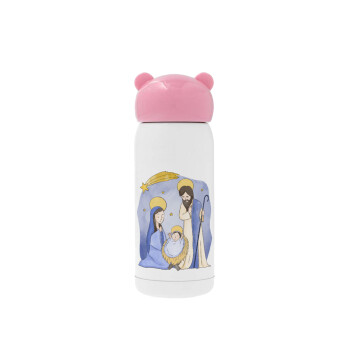 Nativity Jesus watercolor, Pink stainless steel thermal flask, 320ml