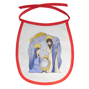 Nativity Jesus watercolor, Σαλιάρα μωρού αλέκιαστη με κορδόνι Κόκκινη