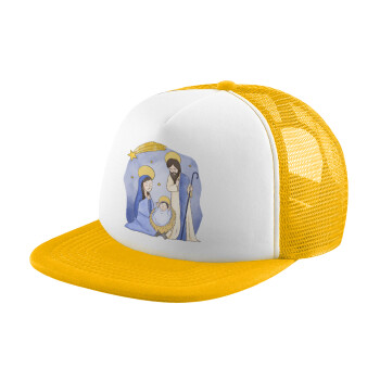 Nativity Jesus watercolor, Adult Soft Trucker Hat with Yellow/White Mesh (POLYESTER, ADULT, UNISEX, ONE SIZE)