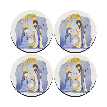 Nativity Jesus watercolor, SET of 4 round wooden coasters (9cm)