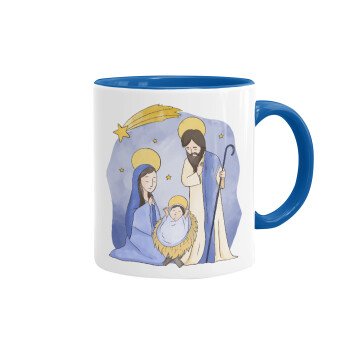 Nativity Jesus watercolor, Mug colored blue, ceramic, 330ml