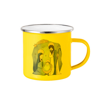 Nativity Jesus watercolor, Yellow Enamel Metallic Cup 360ml