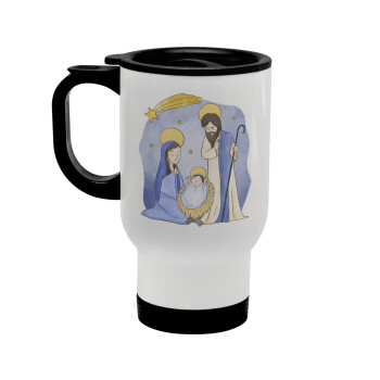Nativity Jesus watercolor, Stainless steel travel mug with lid, double wall white 450ml